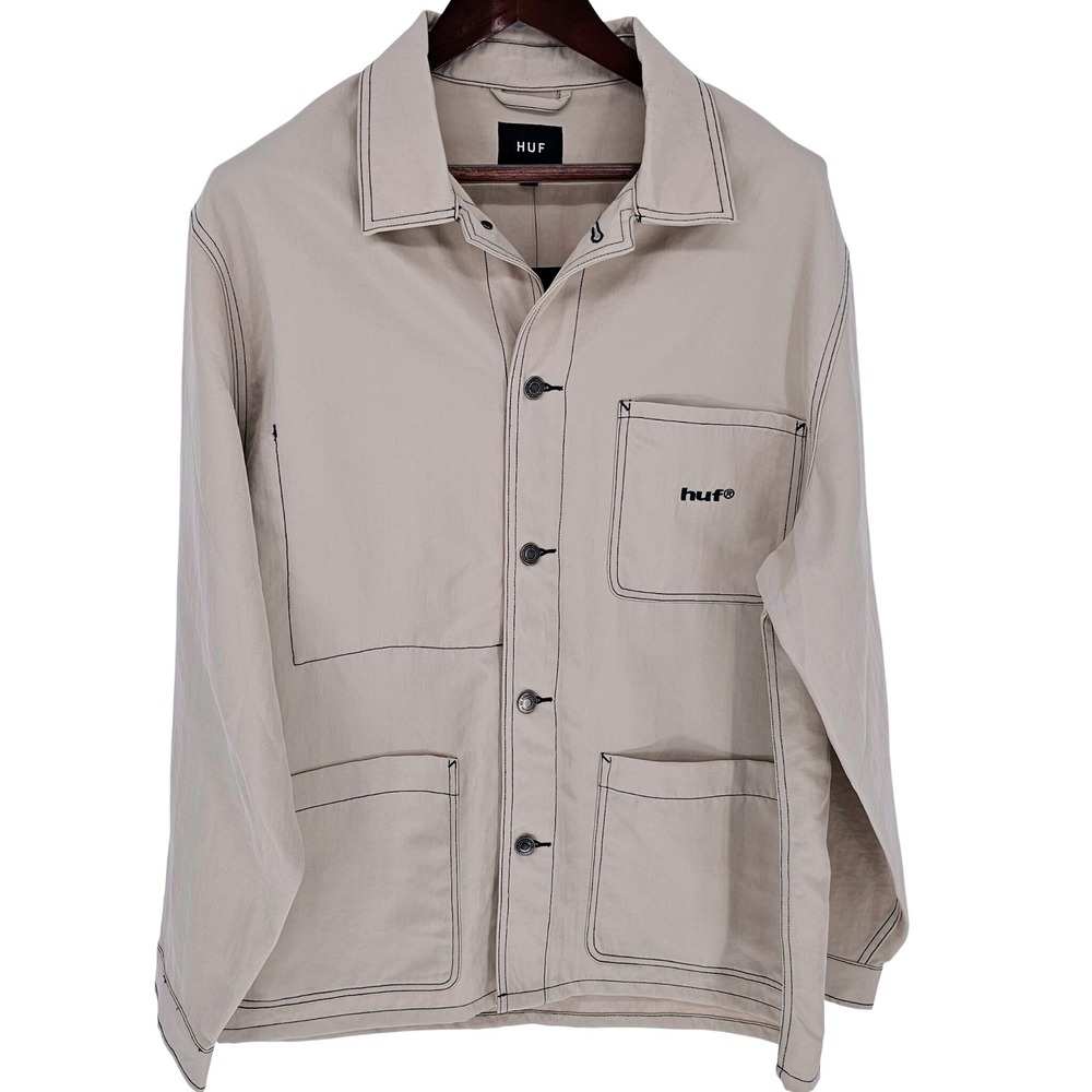 NEW HUF Contrast Nylon Chore Jacket Cream XL Durable Water Repellent‎ Wind Proof